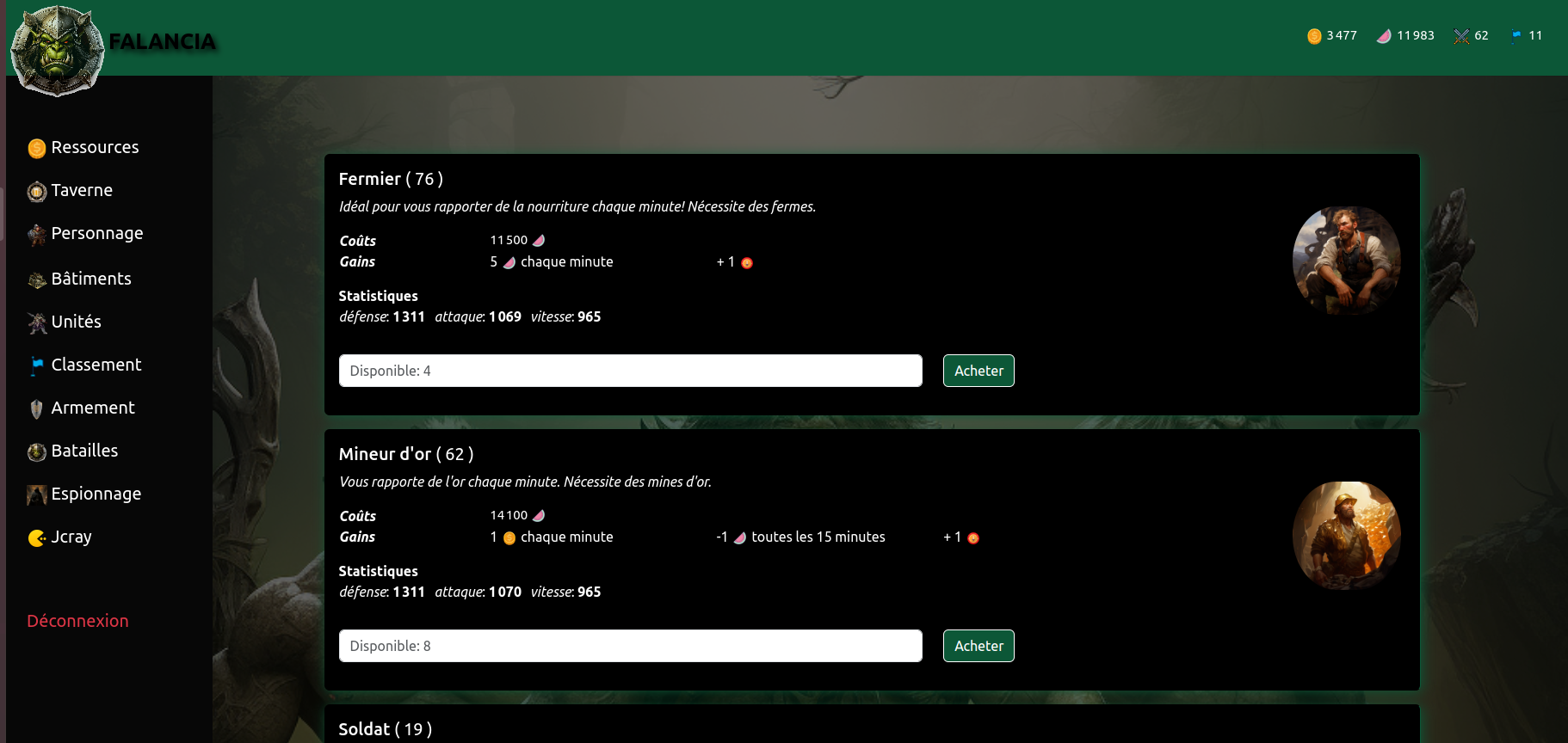 Falancia jeu en ligne créé avec Jcray